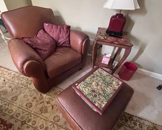 Leather recliner and side table