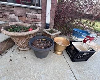 Assorted planters and garden pots