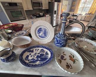 Blue and white china and vase