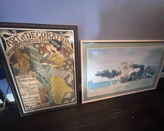 Art Nouveau poster and coastal watercolor painting