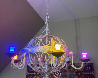 Wrought iron chandelier with colored lights