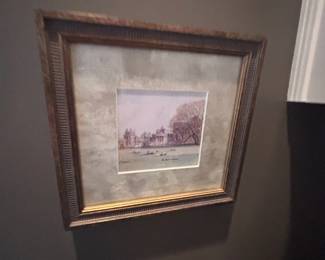 Framed landscape painting, ornate gilt frame