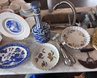 Blue and white china plates and vase