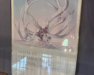 Santa Fe Chamber Music Festival 1973 framed poster, deer skull antlers