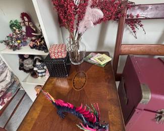 Wood console table with decor
