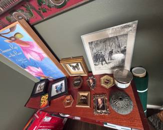 Signed poster, antique print, framed butterfly art, small frames