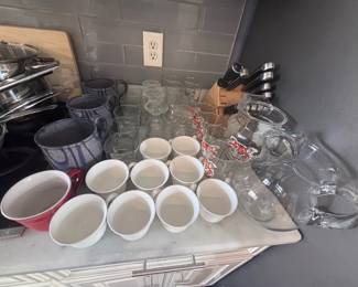 White coffee cups and glassware