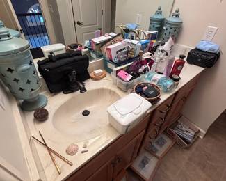 Bathroom vanity and toiletries