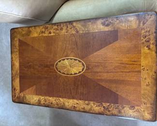 Inlaid burl wood coffee table