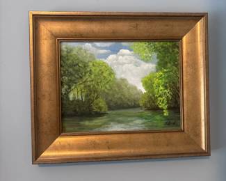 Oil landscape painting, gilt frame