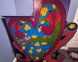 Hand-painted folk art heart-shaped chest of drawers