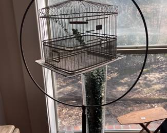 HyndreX brass parakeet cage and stand, c 1930