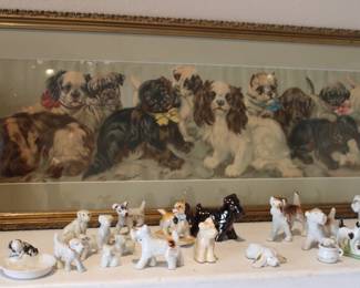 vintage Yard of Dogs and porcelain dog figurines