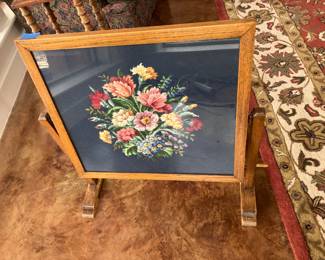 needlepoint fire screen/tilt-top table