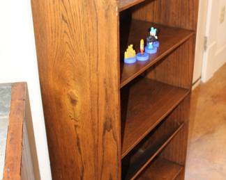 simple oak bookshelf, with magazine slot