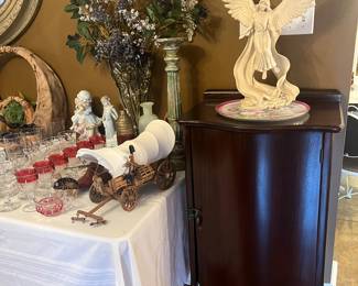 Record cabinet, angel sculpture 