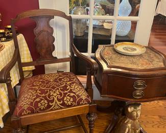 Chair, table with tapestry inlay