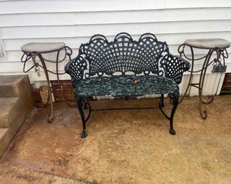 Marble top tables, settee