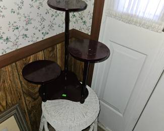 Wicker stool and plant stand