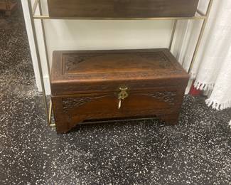 carved wood trunk, console