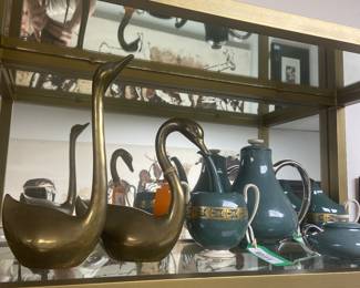 brass ducks, vintage coffee set