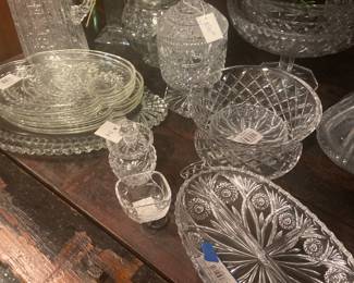 crystals and glass vases, serving dishing, candy dishes, bowls, pitchers