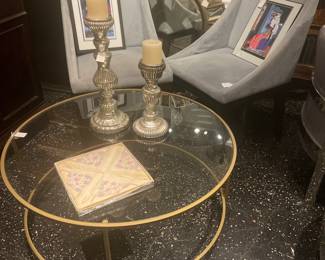 round golden glass coffee table, side table