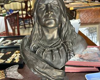 Native American Chalkware bust, after Charles Marion Russell
