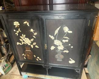 Chinese or Japanese mother of pearl mounted parlor cabinet, c. 1880