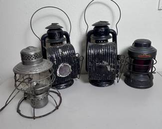 a Antique Lanterns and Railroad Signal Lamp