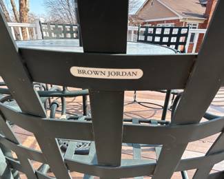 BUY IT NOW! $375.00 each. Call Jan at 314 960-5700. Brown Jordan glass top w/umbrella & stand. 50" round x 30" H.