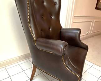 BUY IT NOW! $400.00 each. Call Jan at 314 960-5700. Beautiful Brown leather bradded & tufted wing back chair. 32" W x 32" D x 44 1/2" H.
