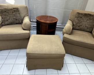 BUY IT NOW! $395.00. Call Jan at 314 960-5700. Pair of Hickory Chair chairs and ottoman. 26" W x 24" D x 16" H.