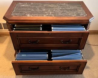 BUY IT NOW! $275.00. Call Jan at 314 960-5700. Marble top two drawer chest/file cabinet. 43 1/2" W x 23" D x 30" H.