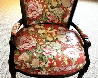 Pair of Chintz fabric upholstered arm chairs. 26" W x 28" D x 30" H.