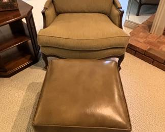 BUY IT NOW! $250.00 ea.. Call Jan at 314 960-5700. Pair of Ethan Allen upholstered arm chairs. 33" W x 38" D x 34" H. (LEATHER OTTOMAN SOLD)(BUY IT NOW! $150.00 ea. Pair of Ethan Allen leather ottomans. 20" x 20" x 17" H.