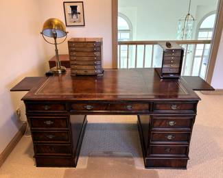 BUY IT NOW! $475.00. Call Jan at 314 960-5700. Antique leather top two sided desk. 59 1/2" W x 35 1/2" D x 31" H.