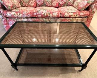 BUY IT NOW! $295.00. Call Jan at 314 960-5700. Coffee table, two glass shelves w/rattan. 36" W x 19 1/4" D x 18 3/4" H.