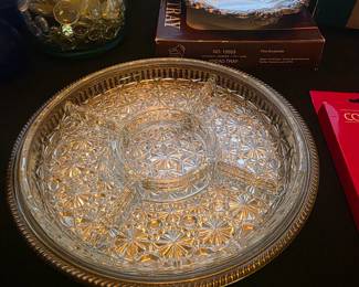 Lazy Susan in silver tone platter
