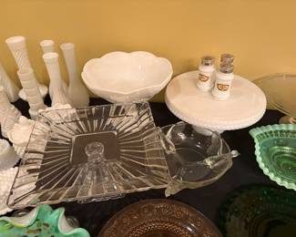 Dining room - platter in stand, cups, cake stand  with spices, bowl in stand 