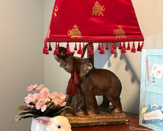 Master Bedroom Chest- Elephant lamp & rabbit vase