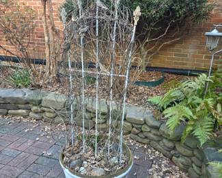 Flower container with trellis in courtyard 