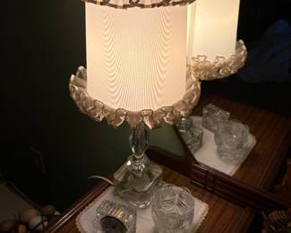 Close up of lamp in bedroom showing shade 
