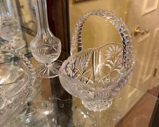 Entrance hallway - items in Curio Cabinet
Tall flower vase in back & cut glass basket in front