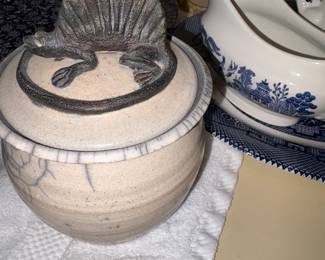 Animal topped vase & gravy bowl
