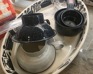 Platter, measuring cups ladle & more