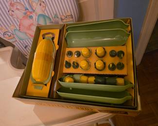Close up of corn on cob serving set 