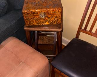 Stool with ornate box & step stool 
