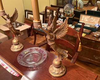 Dining room - vintage candle holders - set of 2 along with vintage etched glass fruit plate by Firna 