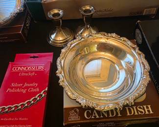 Silver candy dish with original box & polishing cloth
